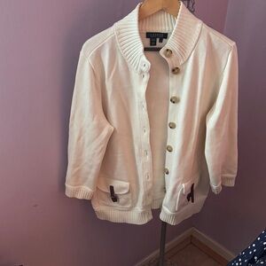 Lauren Ralph Lauren Vtg Ivory Button-Up Cardigan with Pockets